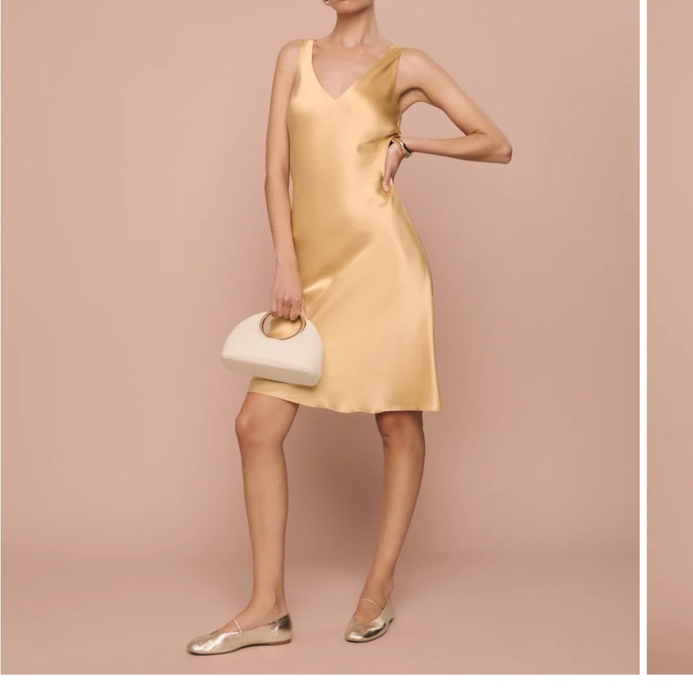 Reformation Gold Silk Slip Dress, NWT Size M